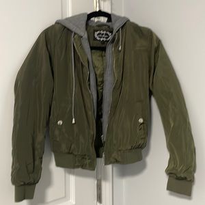 Green bomber jacket.